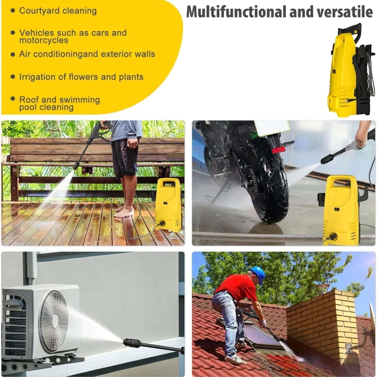 Car Wash Gun Electric High Pressure Washer with Adjustable Nozzle-Yellow / Corded Electric / UNITED KINGDOM