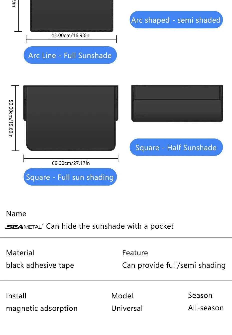 Car Window Sunshade Magnetic Side Window Curtain-Rear-1pc
