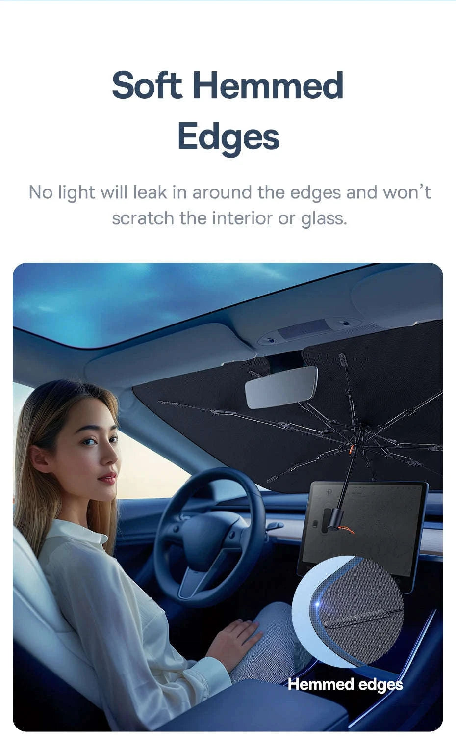 Car Windshield Sun Shade with Hemmed Edges-142 x 75cm