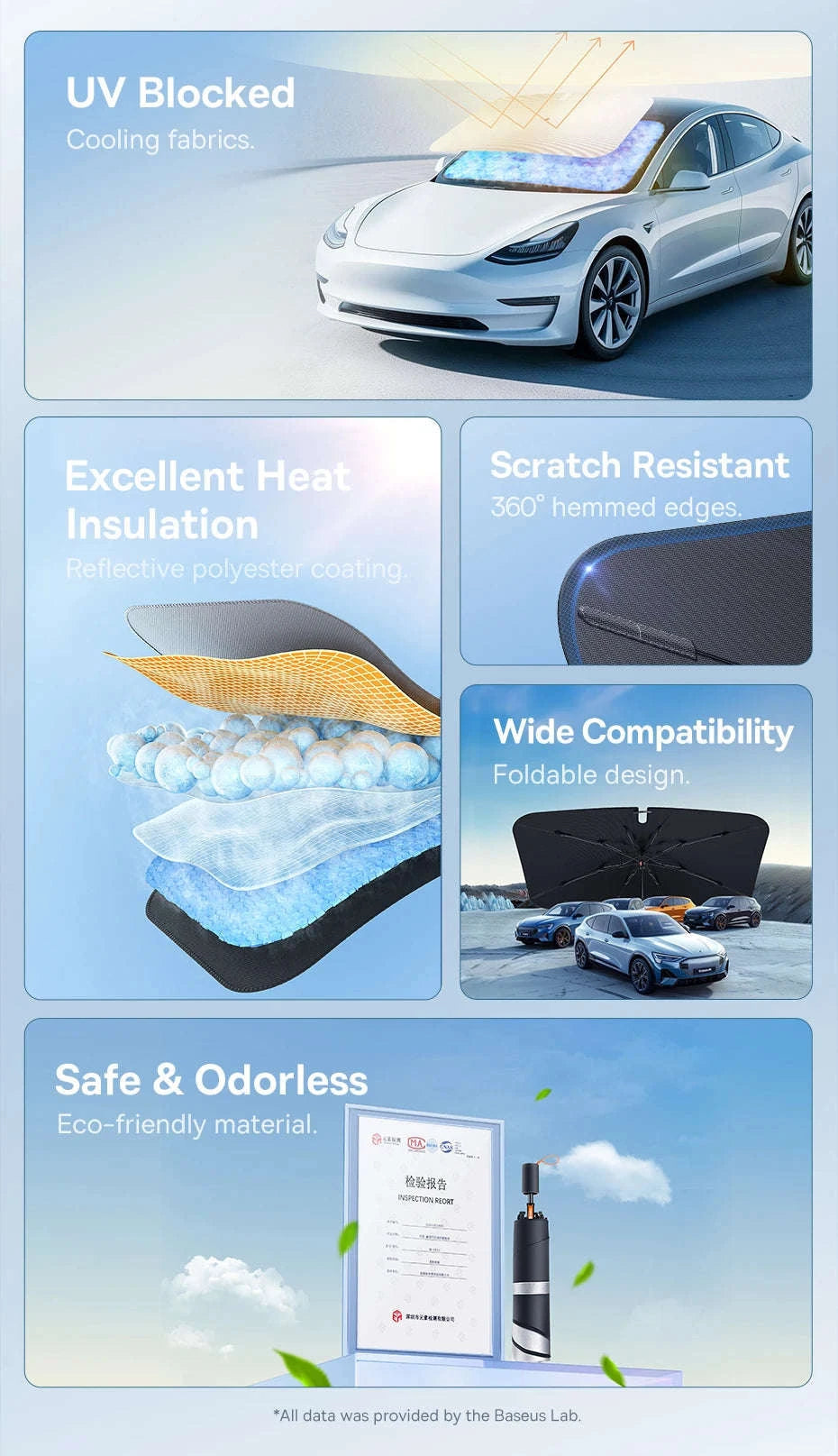 Car Windshield Sun Shade with Hemmed Edges-142 x 75cm