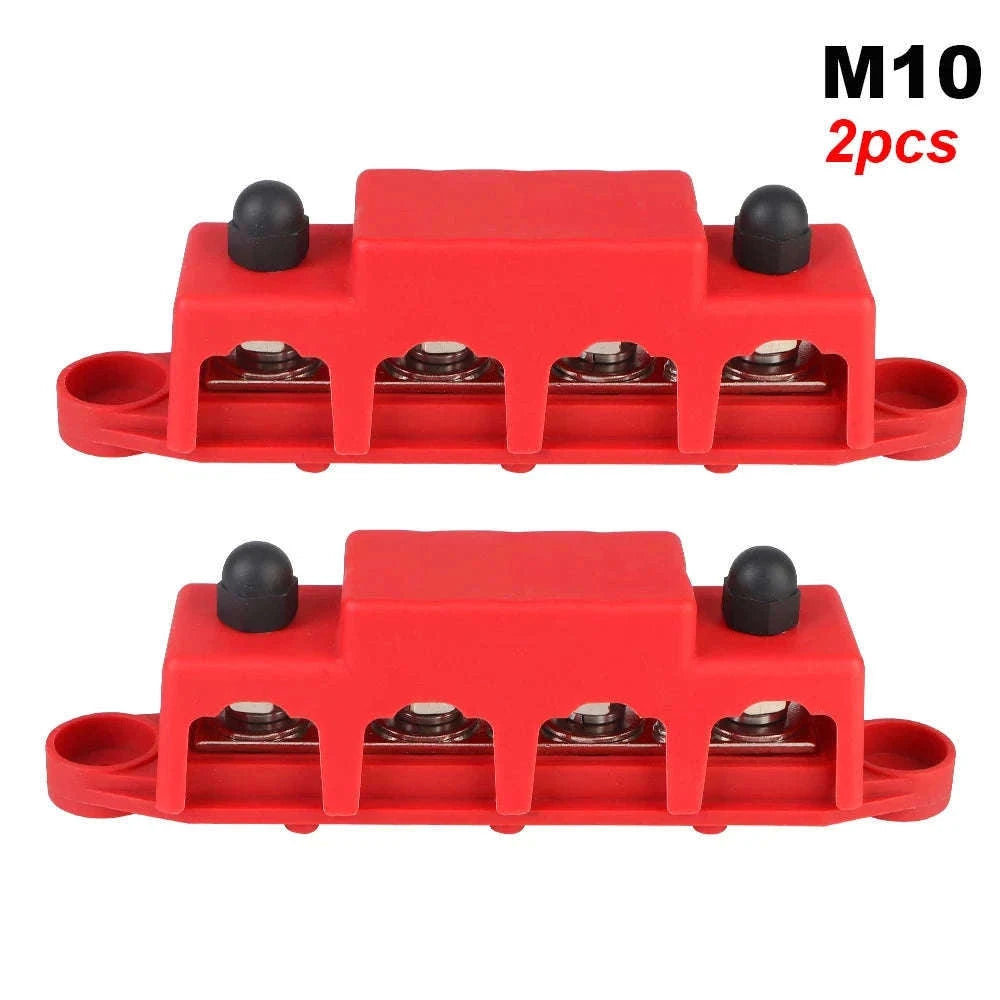 Caravan RV Power Distribution Block 4 Way 48V 250A DC Bus Bar with M8/M10 Studs-Red M10