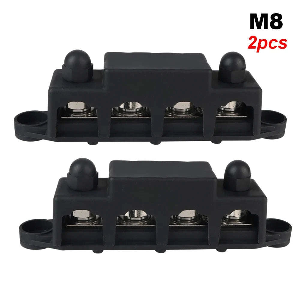 Caravan RV Power Distribution Block 4 Way 48V 250A DC Bus Bar with M8/M10 Studs-Red M10