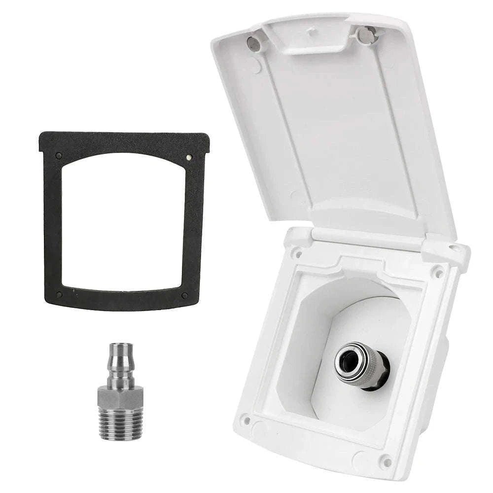 Caravan Water Inlet Outlet Hatch Filter Lockable Cover with 20mm Adapter Nozzles-WHITE