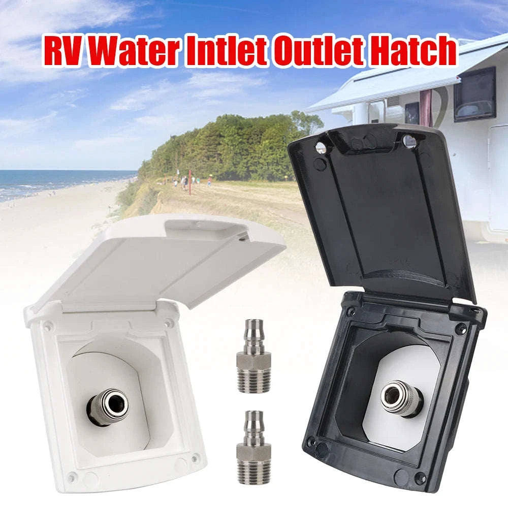 Caravan Water Inlet Outlet Hatch Filter Lockable Cover with 20mm Adapter Nozzles-WHITE