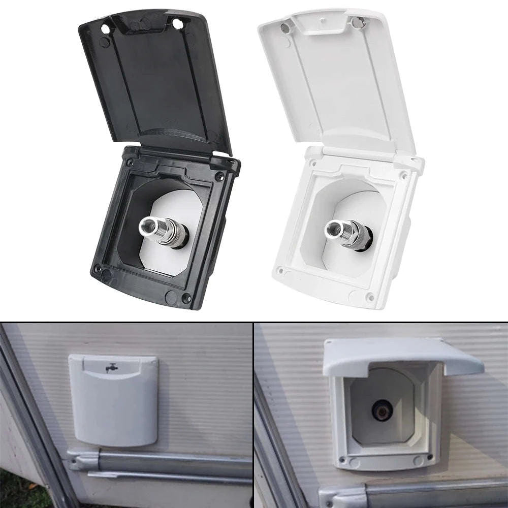 Caravan Water Inlet Outlet Hatch Filter Lockable Cover with 20mm Adapter Nozzles-WHITE