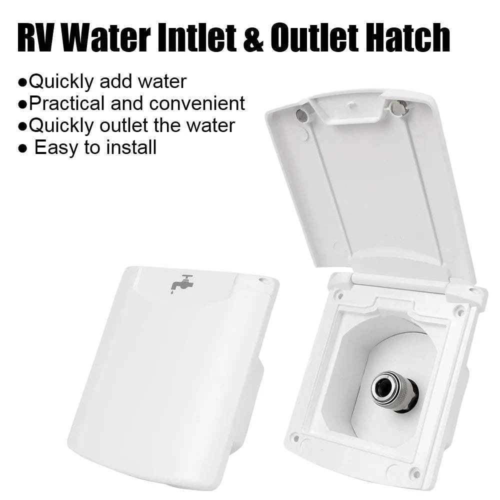 Caravan Water Inlet Outlet Hatch Filter Lockable Cover with 20mm Adapter Nozzles-WHITE