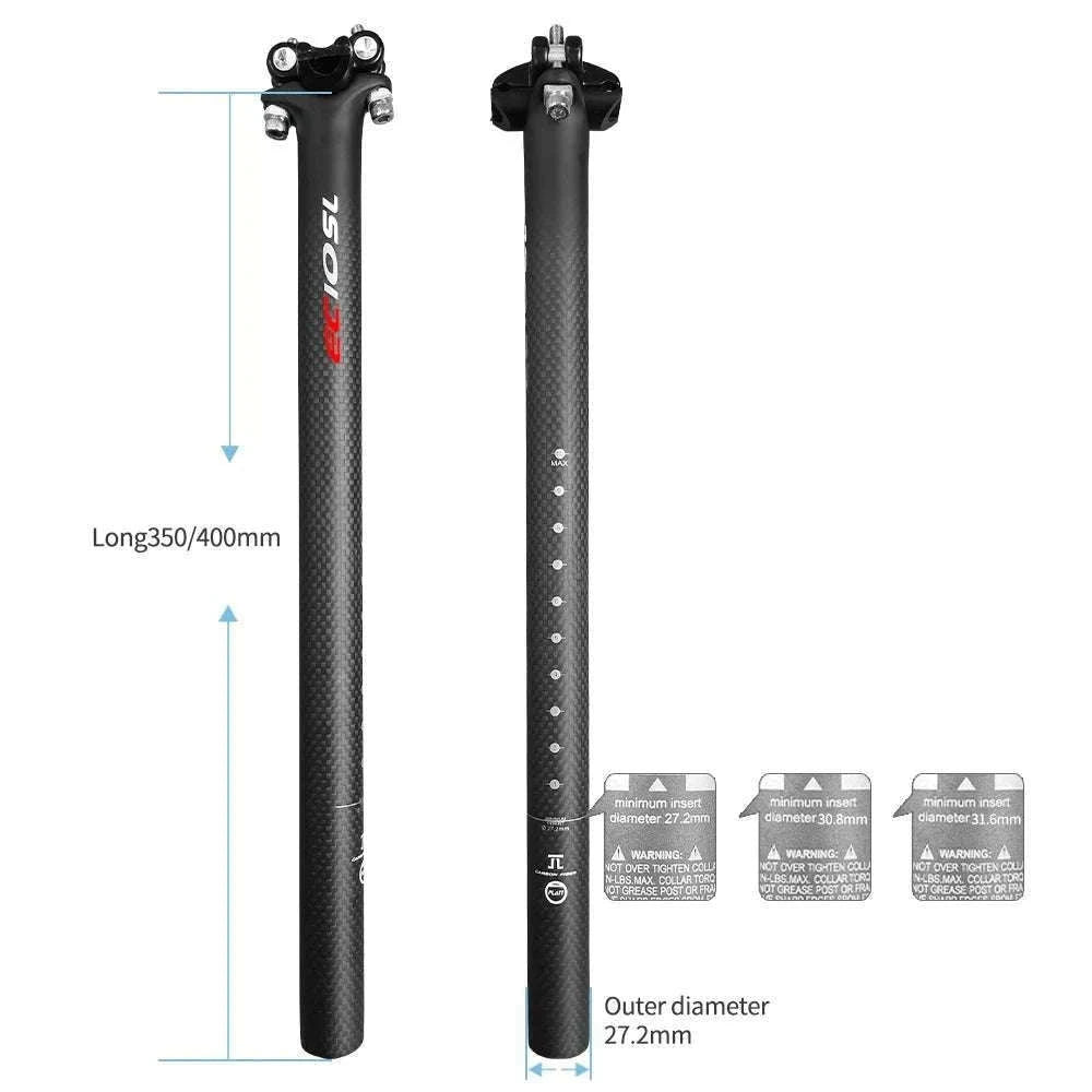 Carbon Fiber Bicycle Seatpost 27.2/30.8/31.6mm 350/400mm-27.2X350