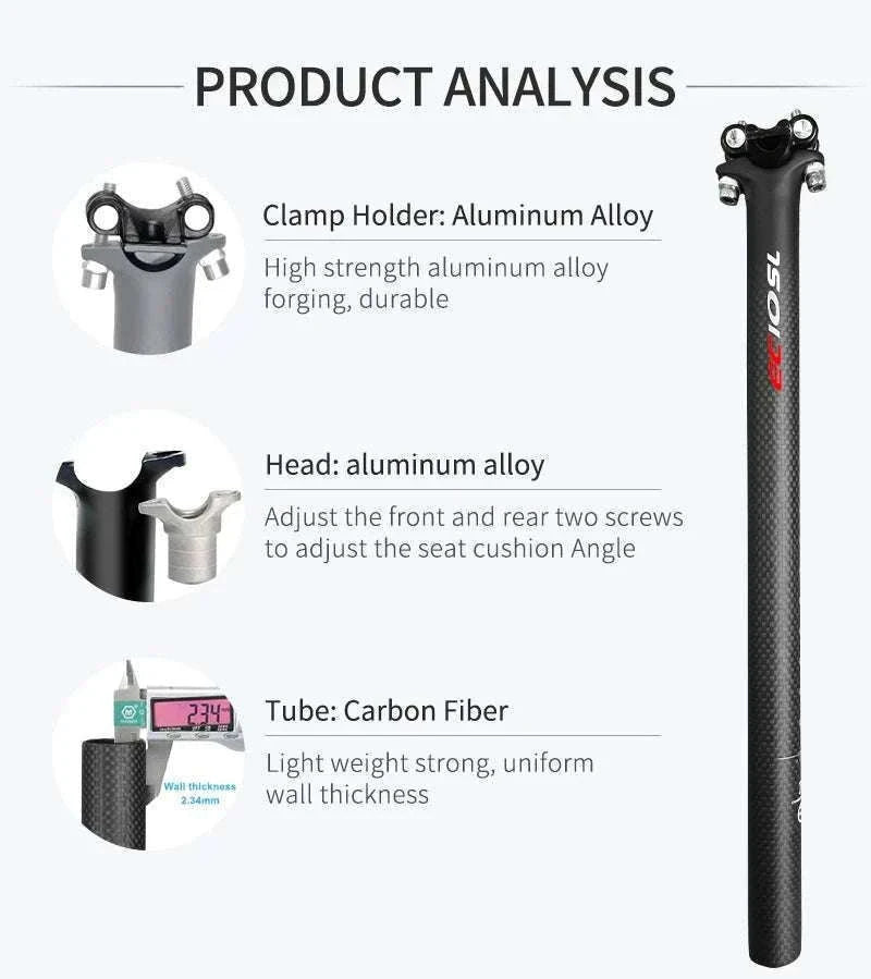 Carbon Fiber Bicycle Seatpost 27.2/30.8/31.6mm 350/400mm-27.2X350