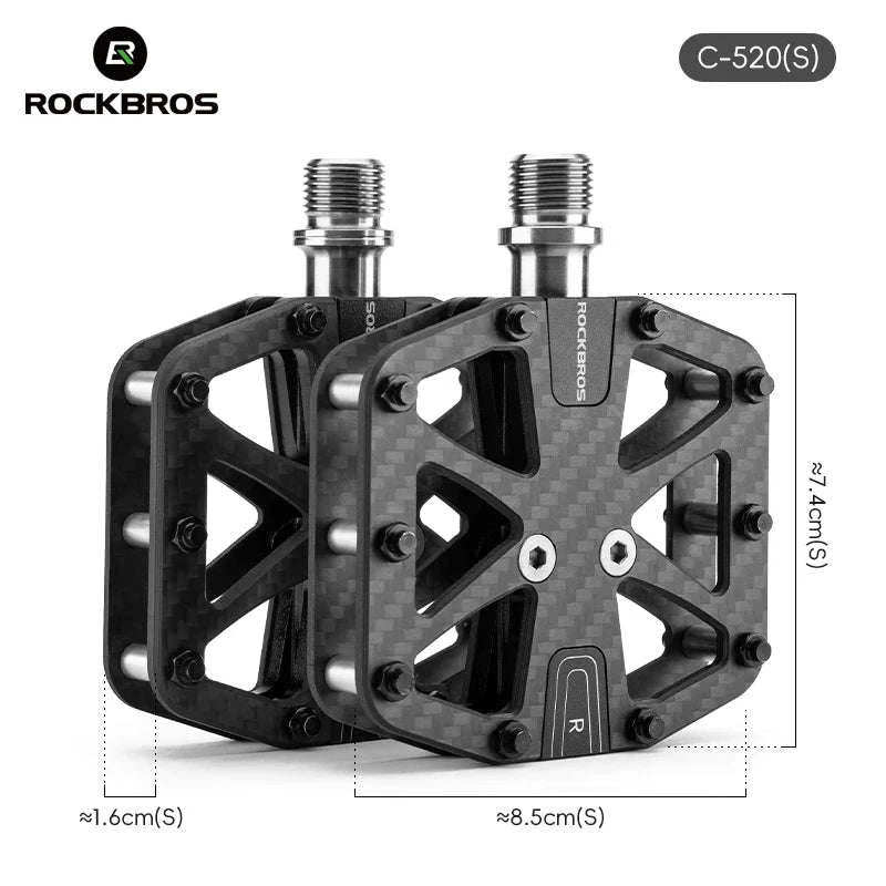 Carbon Fiber Bike Pedals with 3 Bearings Anti-Slip MTB & Road-C520-S