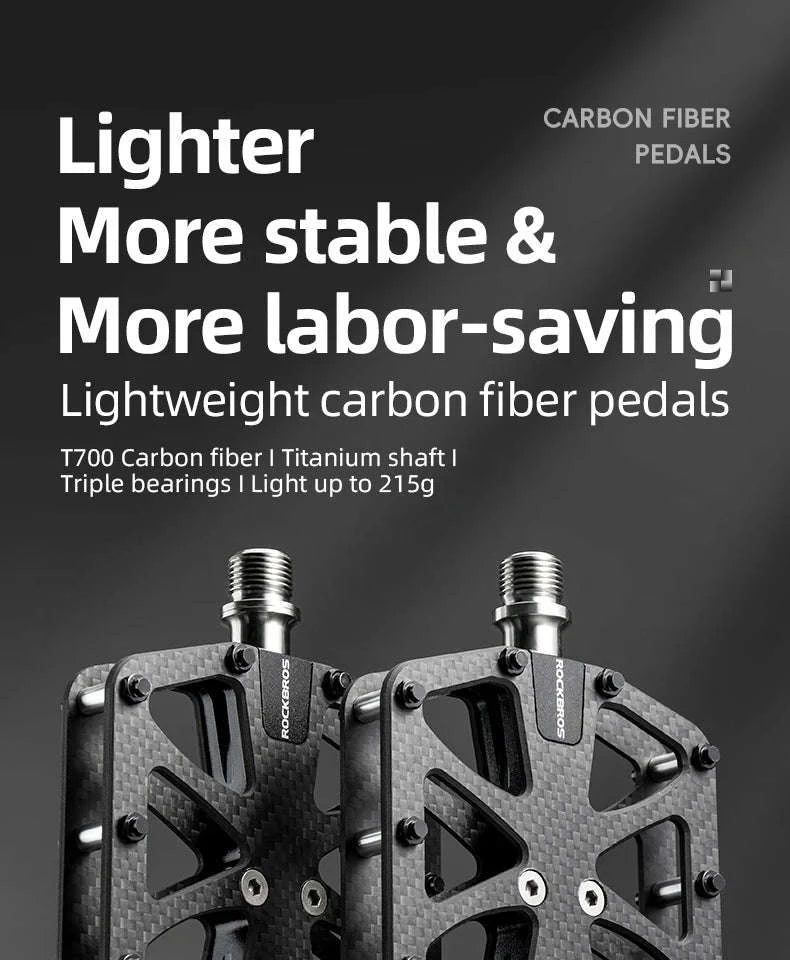 Carbon Fiber Bike Pedals with 3 Bearings Anti-Slip MTB & Road-C520-S