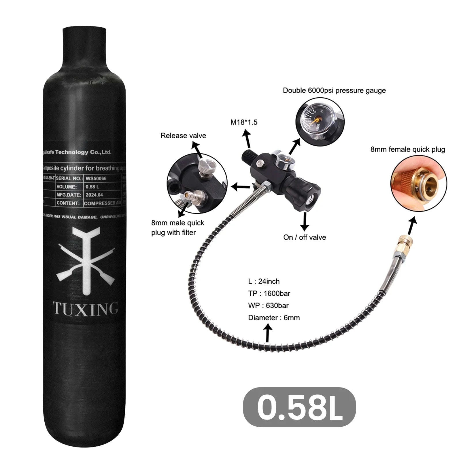 Carbon Fiber Cylinder HPA Tank 0.58L 300Bar M18*1.5-Only 0.58L / China Mainland