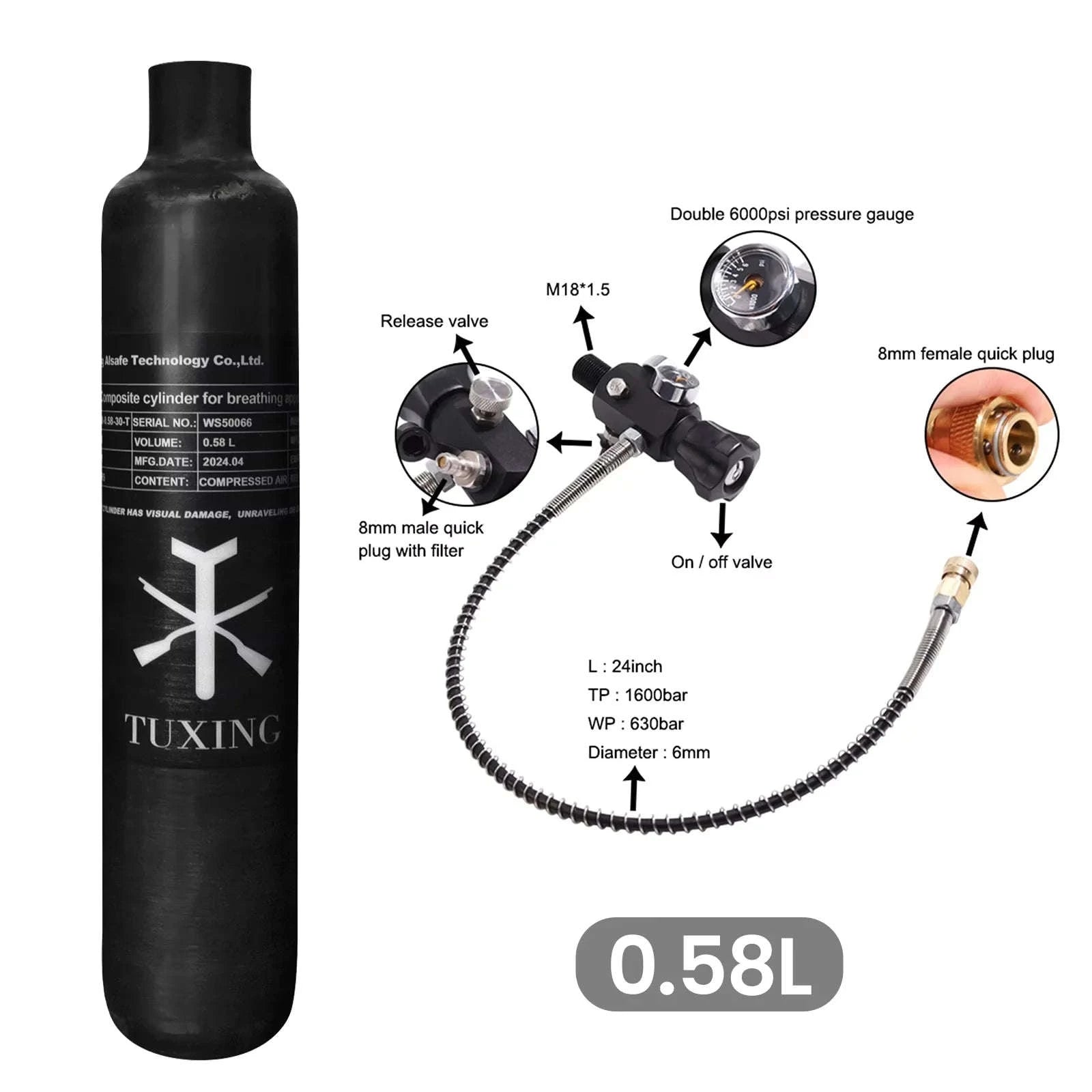 Carbon Fiber Cylinder HPA Tank 0.58L 300Bar M18*1.5-Only 0.58L / China Mainland