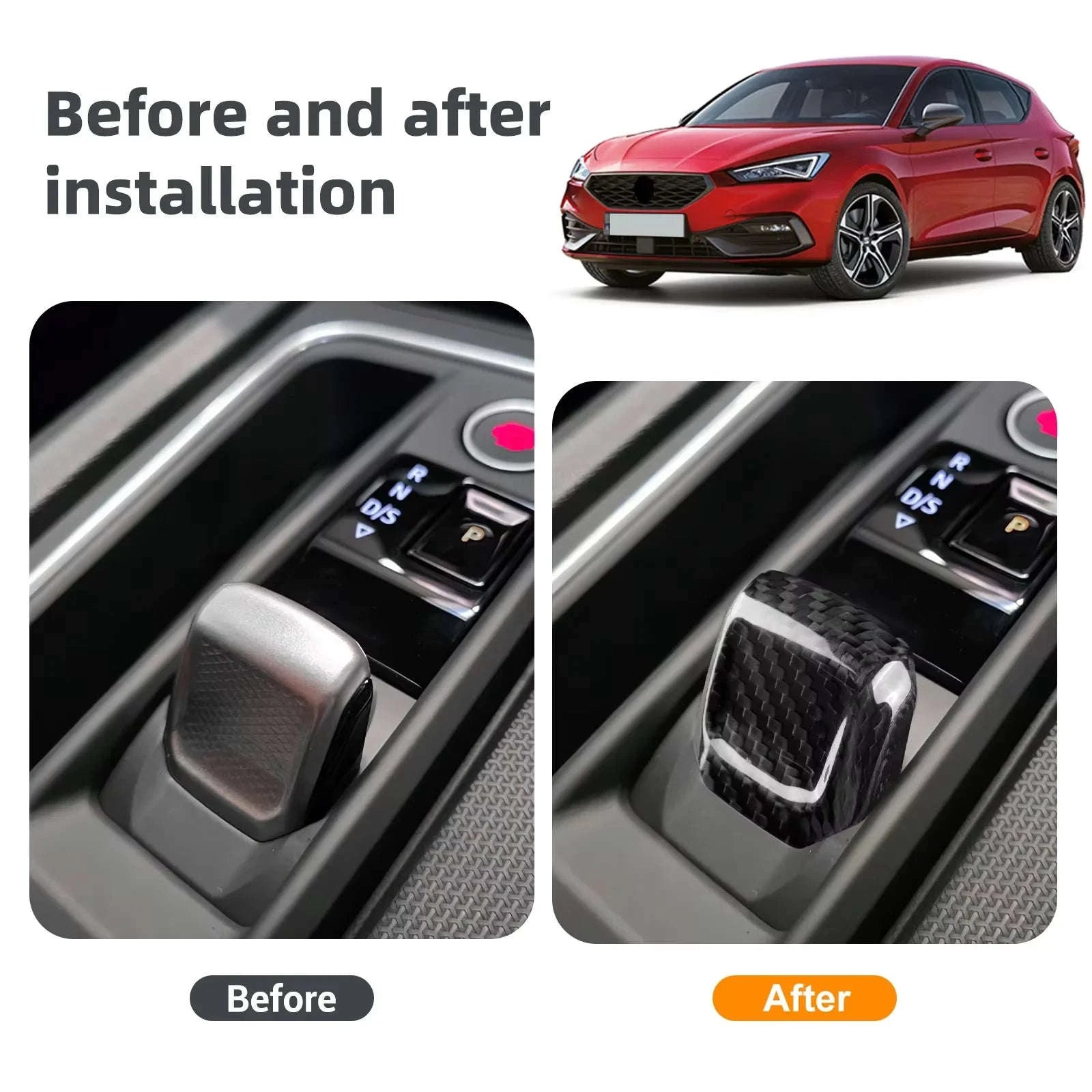 Carbon Fiber Gear Shift Knob Trim for Seat Leon and Cupra-Black Carbon / Germany