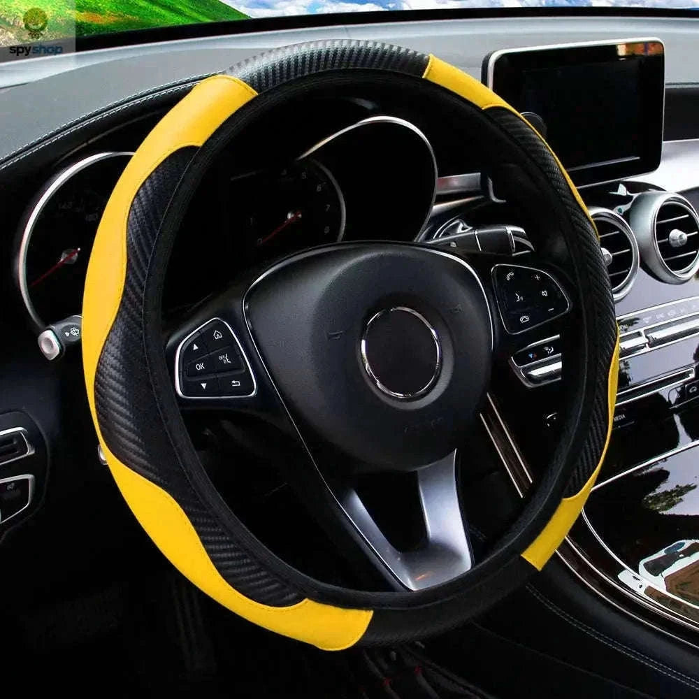 Carbon Fiber Steering Wheel Cover for Grip and Comfort-Yellow