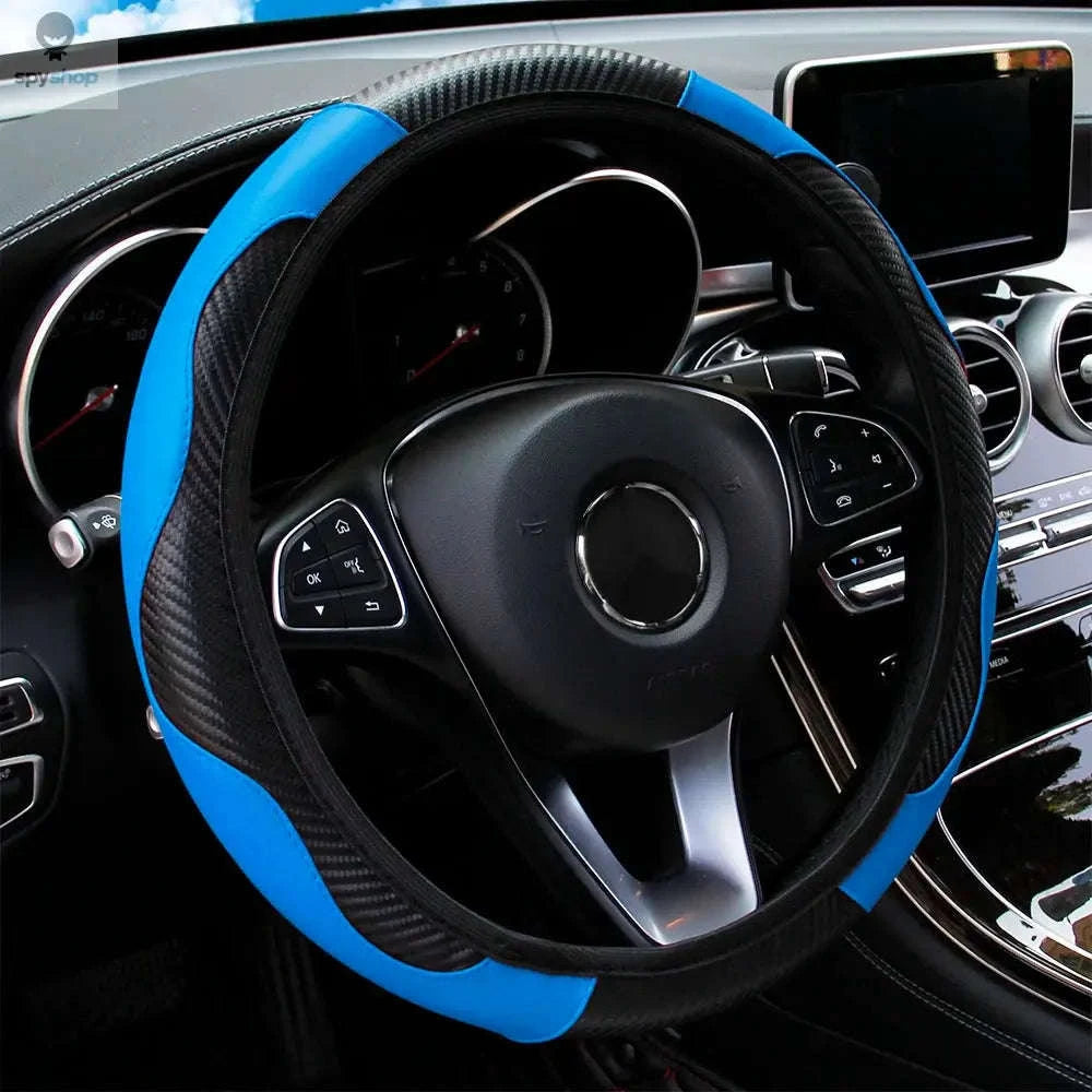 Carbon Fiber Steering Wheel Cover – PU Leather Comfort and Enhanced Grip-Yellow