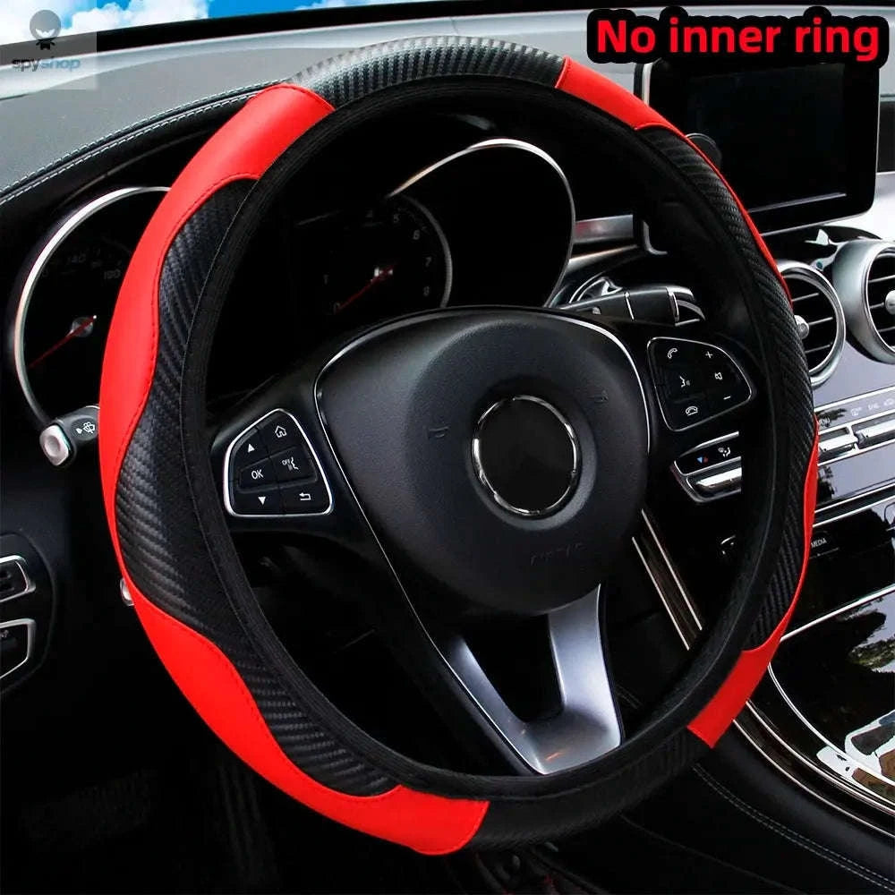 Carbon Fiber Steering Wheel Cover – PU Leather Comfort and Enhanced Grip-Yellow