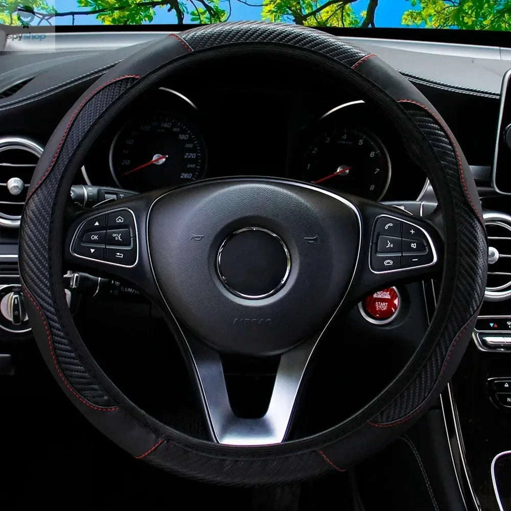 Carbon Fiber Steering Wheel Cover – PU Leather Comfort and Enhanced Grip-Yellow