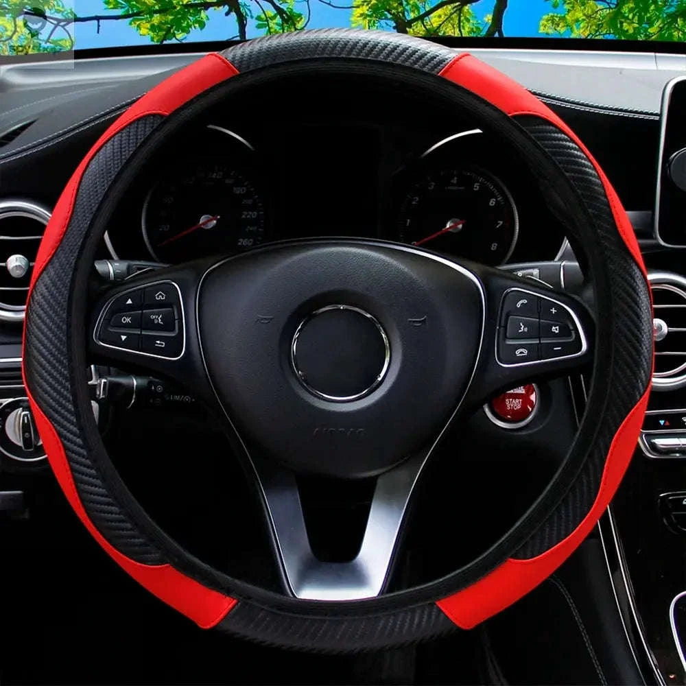 Carbon Fiber Steering Wheel Cover – PU Leather Comfort and Enhanced Grip-Yellow