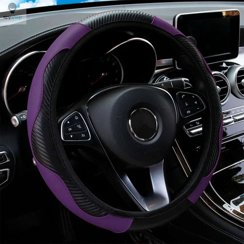 Carbon Fiber Steering Wheel Cover – PU Leather Comfort and Enhanced Grip-Yellow
