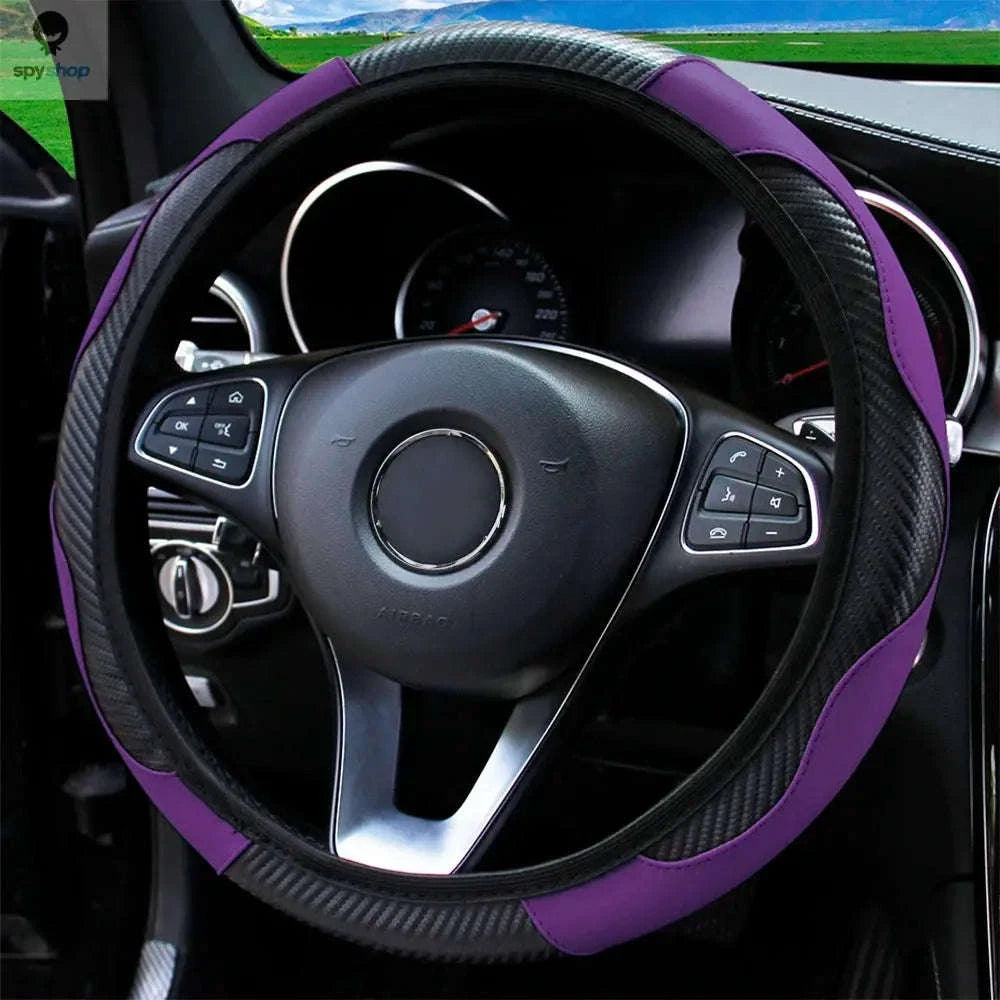 Carbon Fiber Steering Wheel Cover – PU Leather Comfort and Enhanced Grip-Yellow