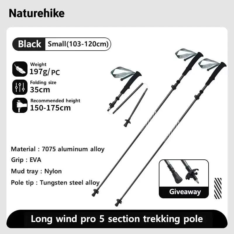 Carbon Fiber Trekking Poles Adjustable 103–135cm Ultralight Hiking Sticks-PRO Black S 2pcs / Russian Federation