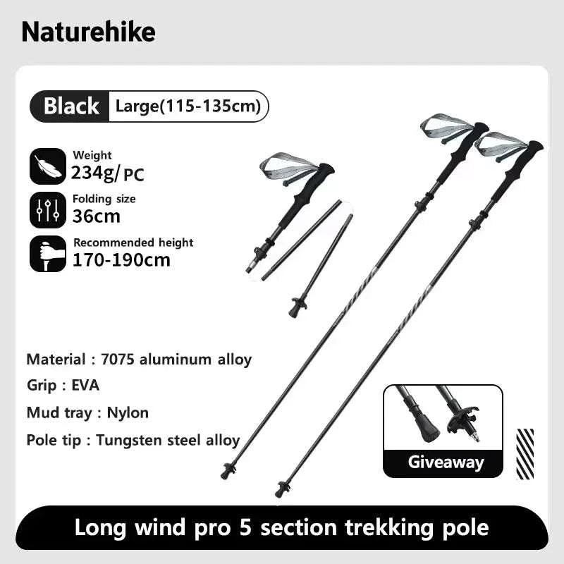 Carbon Fiber Trekking Poles Adjustable 103–135cm Ultralight Hiking Sticks-PRO Black S 2pcs / Russian Federation