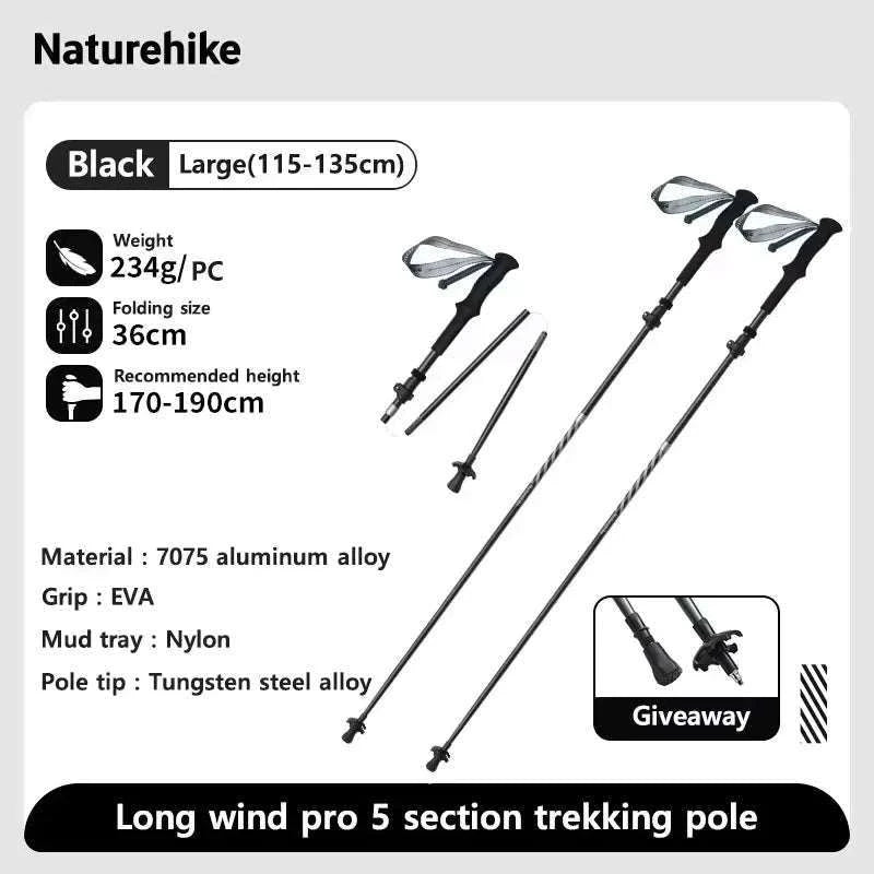 Carbon Fiber Trekking Poles Adjustable 103–135cm Ultralight Hiking Sticks-PRO Black S 2pcs / Russian Federation