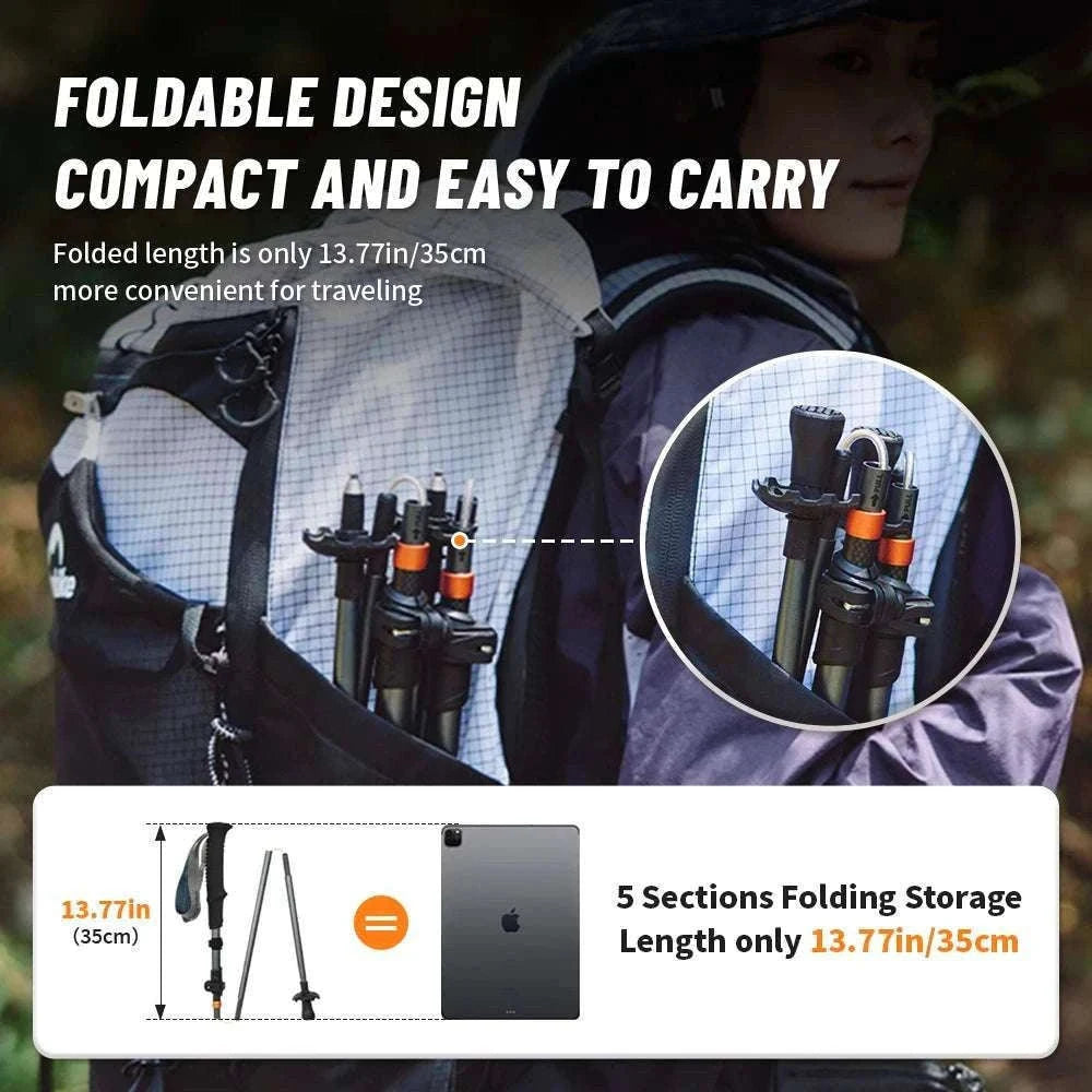 Carbon Fiber Trekking Poles Adjustable 103–135cm Ultralight Hiking Sticks-PRO Black S 2pcs / Russian Federation