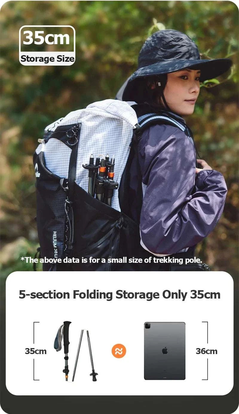 Carbon Fiber Trekking Poles Adjustable 103–135cm Ultralight Hiking Sticks-PRO Black S 2pcs / Russian Federation