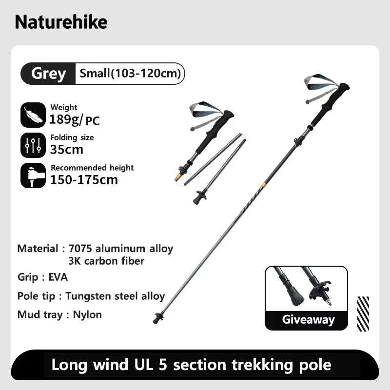 Carbon Fiber Trekking Poles Adjustable 103–135cm Ultralight Hiking Sticks-PRO Black S 2pcs / Russian Federation