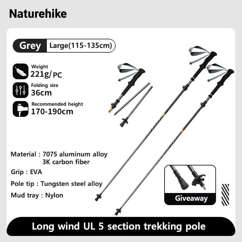 Carbon Fiber Trekking Poles Adjustable 103–135cm Ultralight Hiking Sticks-PRO Black S 2pcs / Russian Federation