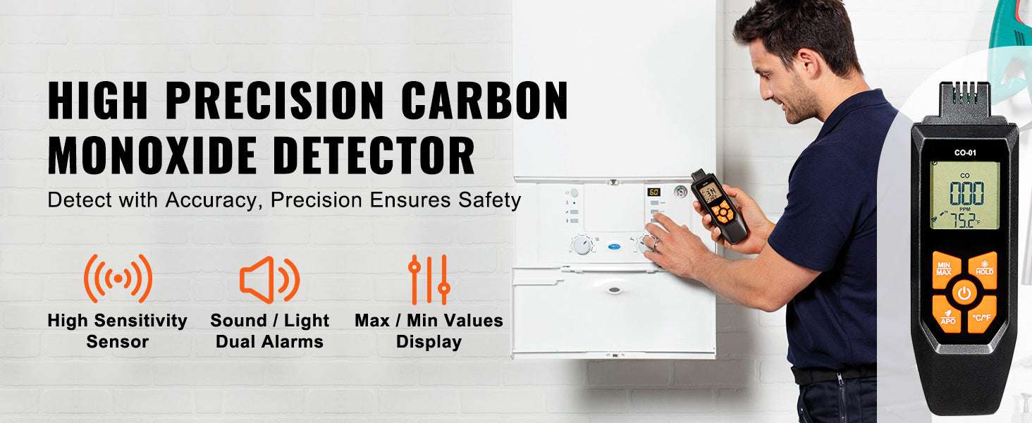 Carbon Monoxide Detector with Audible Alarm & LCD Display-6.1x1.97x1.22 in / United States