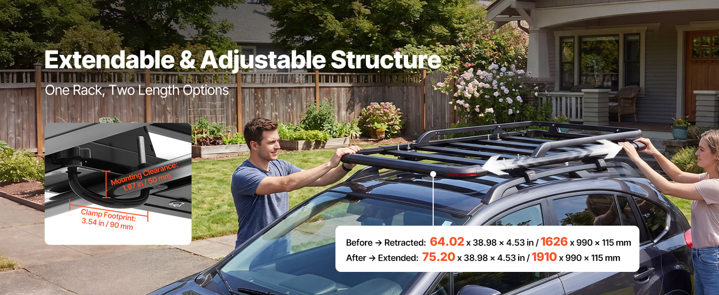 64 x 39 x 4.53 in Roof Rack Cargo Basket with Extension, 200 lbs Capacity, Universal Fit