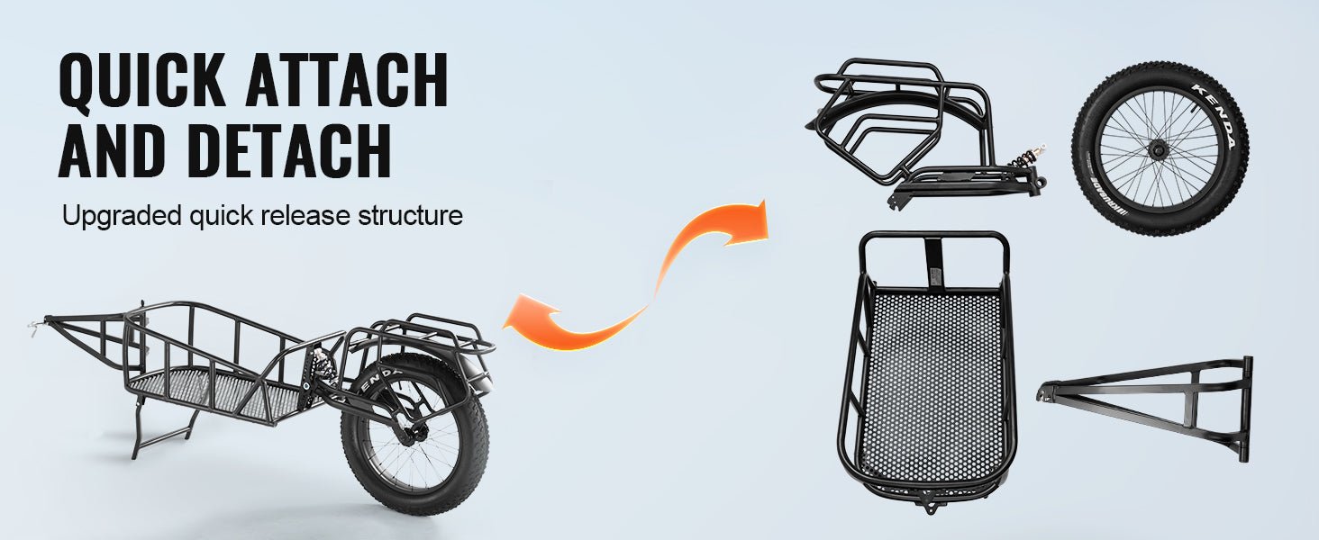 SucceBuy Reboque de Carga para Bicicleta de 275 lbs/125 kg, Bicicleta Carrinho de Mão Foldável Compacto, com Engate Universal, Rodas de 20", Compatível com a Maioria das Bicicletas