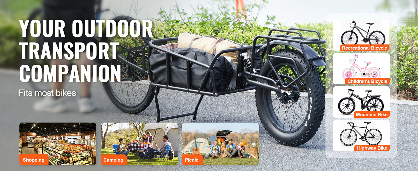 SucceBuy Reboque de Carga para Bicicleta de 275 lbs/125 kg, Bicicleta Carrinho de Mão Foldável Compacto, com Engate Universal, Rodas de 20", Compatível com a Maioria das Bicicletas