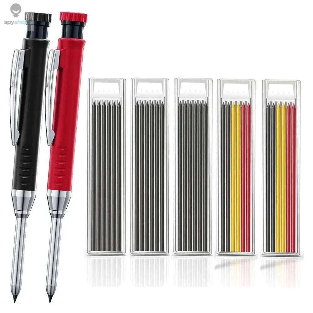 Carpenter Mechanical Pencil – Precision Marking with Built‑In Sharpener and Color Refills-set D-Black 4pcs