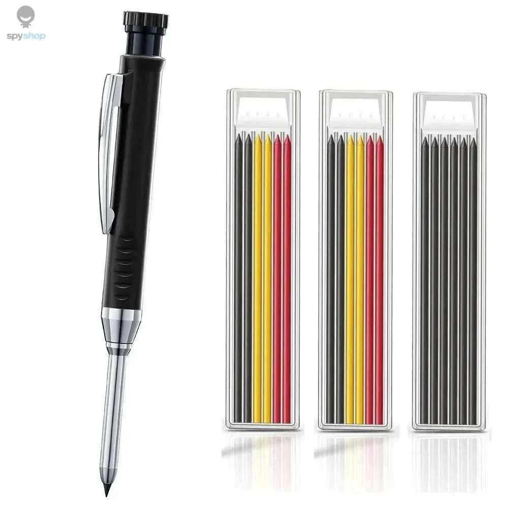 Carpenter Mechanical Pencil – Precision Marking with Built‑In Sharpener and Color Refills-set D-Black 4pcs
