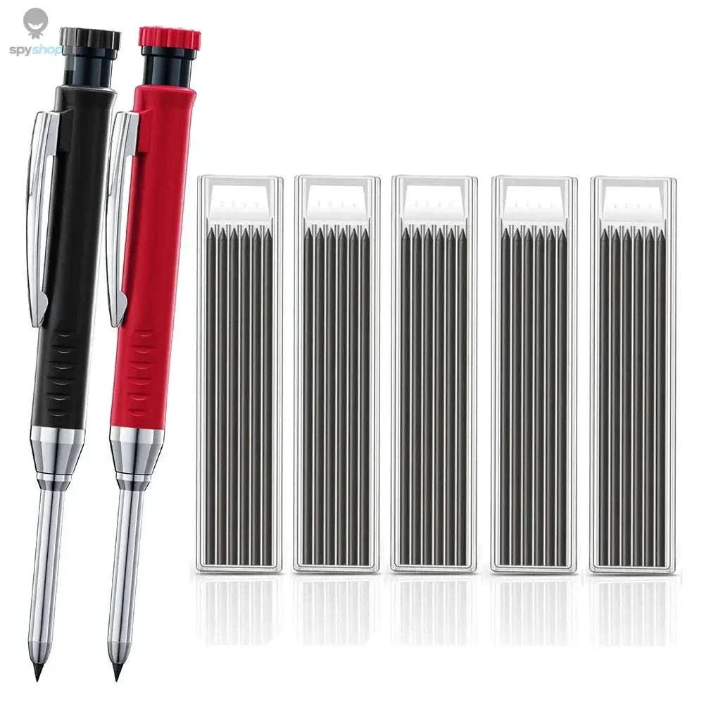 Carpenter Mechanical Pencil – Precision Marking with Built‑In Sharpener and Color Refills-set D-Black 4pcs