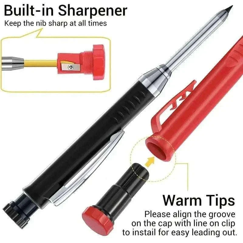 Carpenter Mechanical Pencil with Sharpener and Color Refills-set D-Black 4pcs