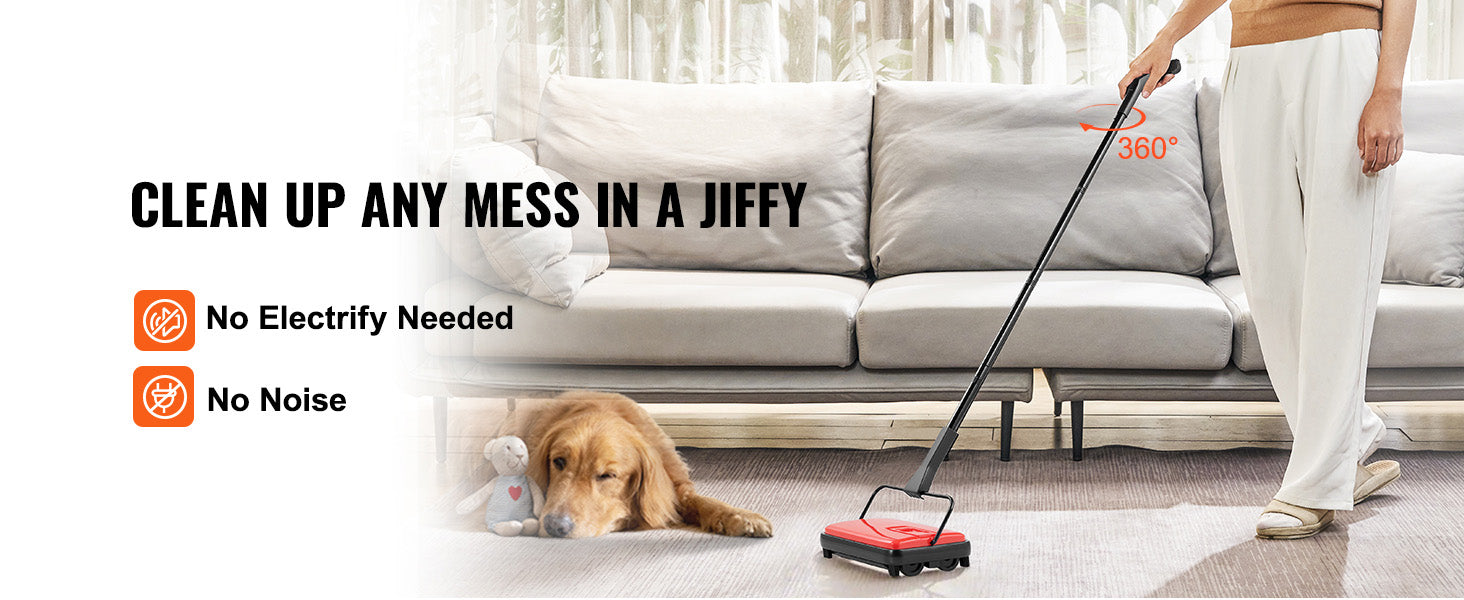 SucceBuy Carpet Sweeper Manual Floor Sweeper w/ 300ml Dustbin Capacity 6.7 Cleaning Width for Home Office Carpets Pet Hair Dust