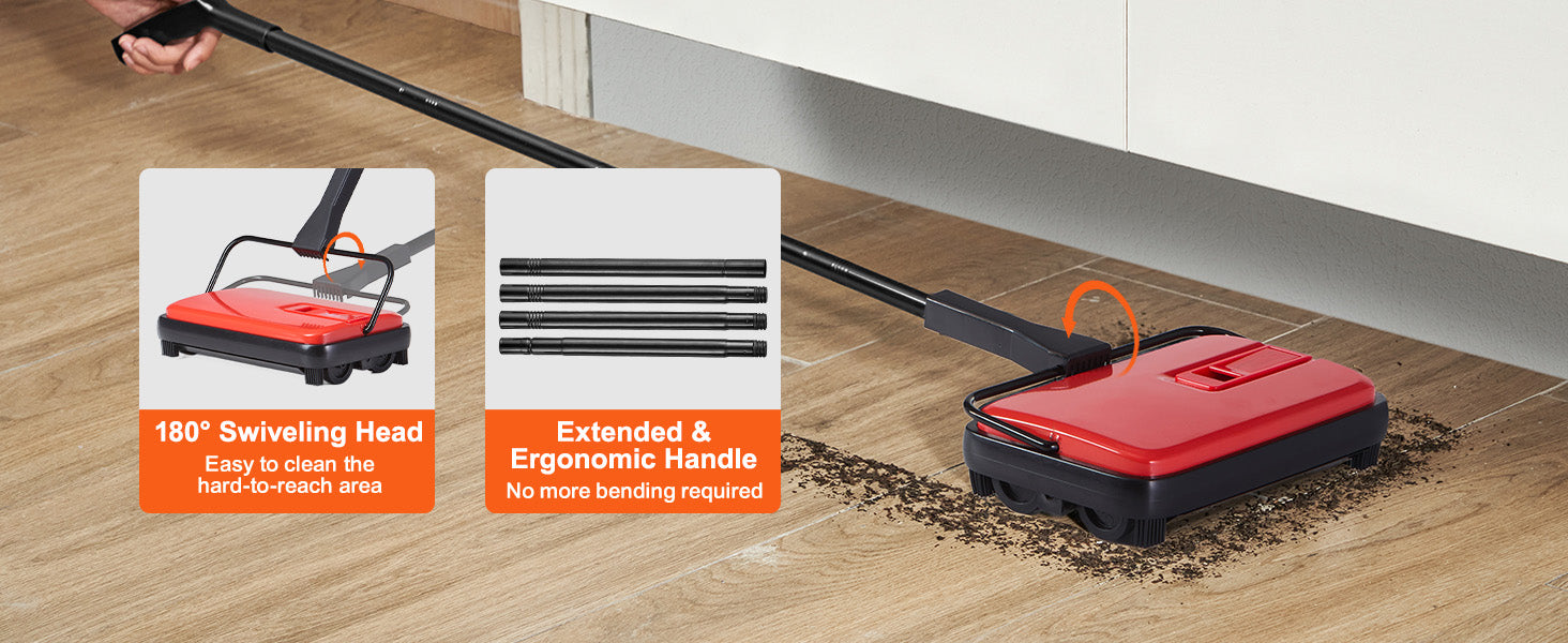 SucceBuy Carpet Sweeper Manual Floor Sweeper w/ 300ml Dustbin Capacity 6.7 Cleaning Width for Home Office Carpets Pet Hair Dust