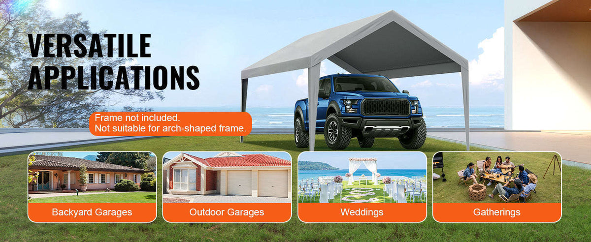 Carport Replacement Canopy Cover Waterproof UV Protected-10x20ft Gray / Poland