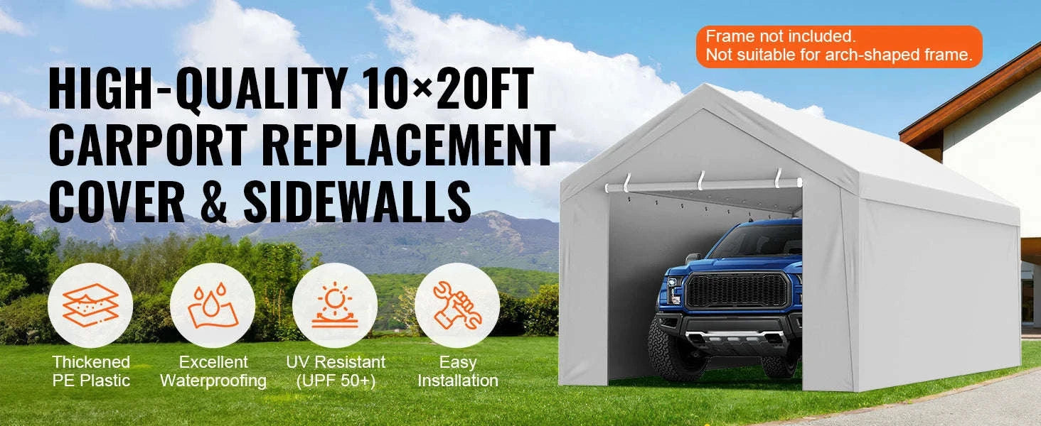 Carport Replacement Canopy Cover Waterproof UV Protected-10x20ft Gray / Poland