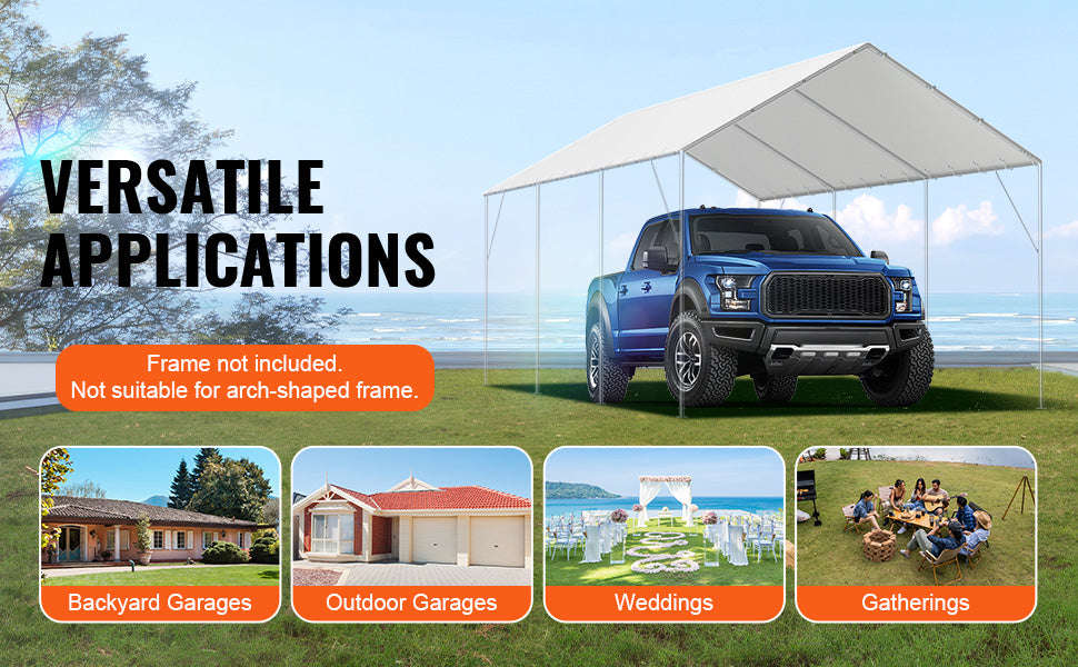 Carport Replacement Canopy Cover Waterproof UV Protected Frame Not Included-10x20ft Yellow Top / United States