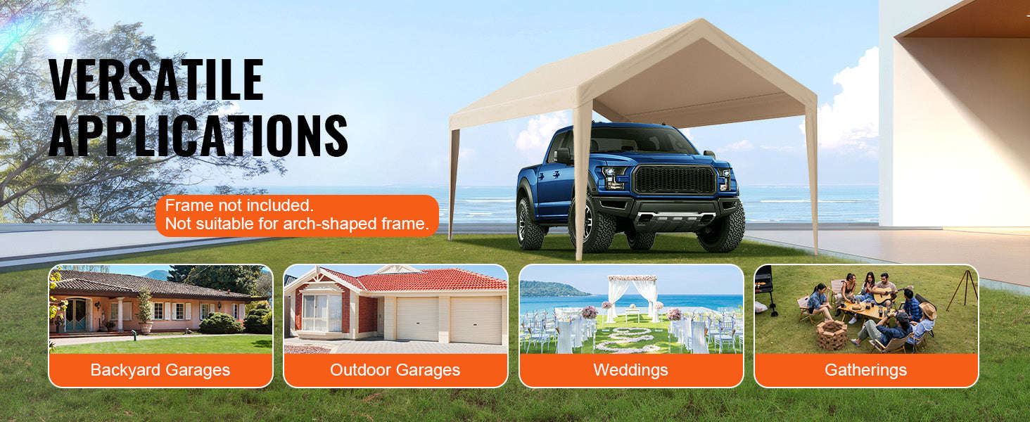 Carport Replacement Canopy Cover Waterproof UV Protected Frame Not Included-10x20ft Yellow Top / United States
