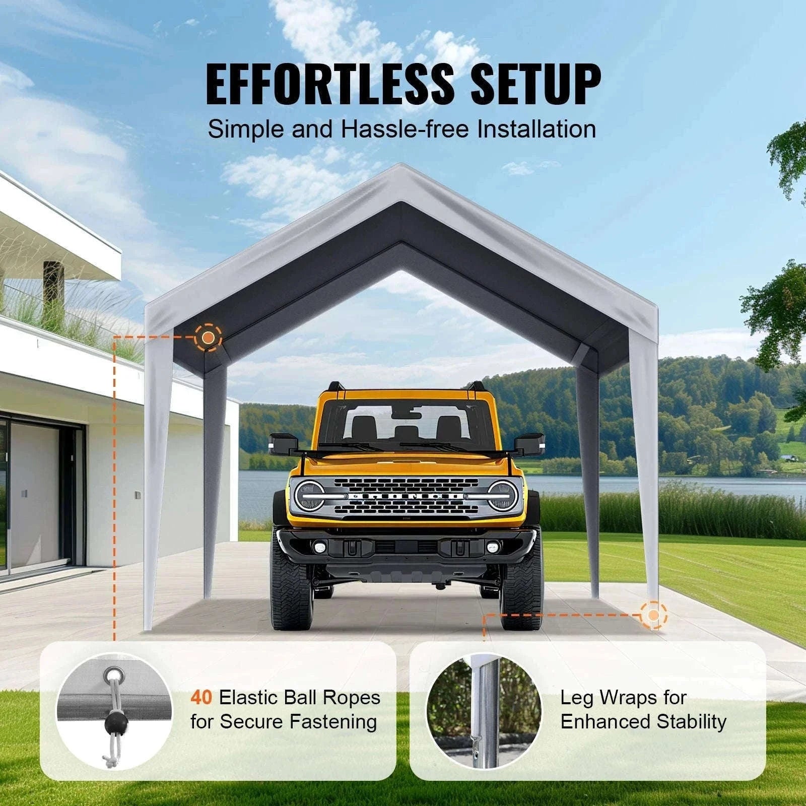 Carport Replacement Canopy Cover with Ball Bungees-Yellow 10x20ft / france