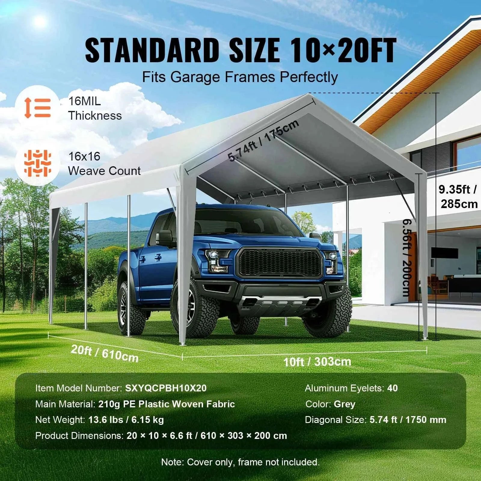 Carport Replacement Canopy Cover with Ball Bungees-Yellow 10x20ft / france