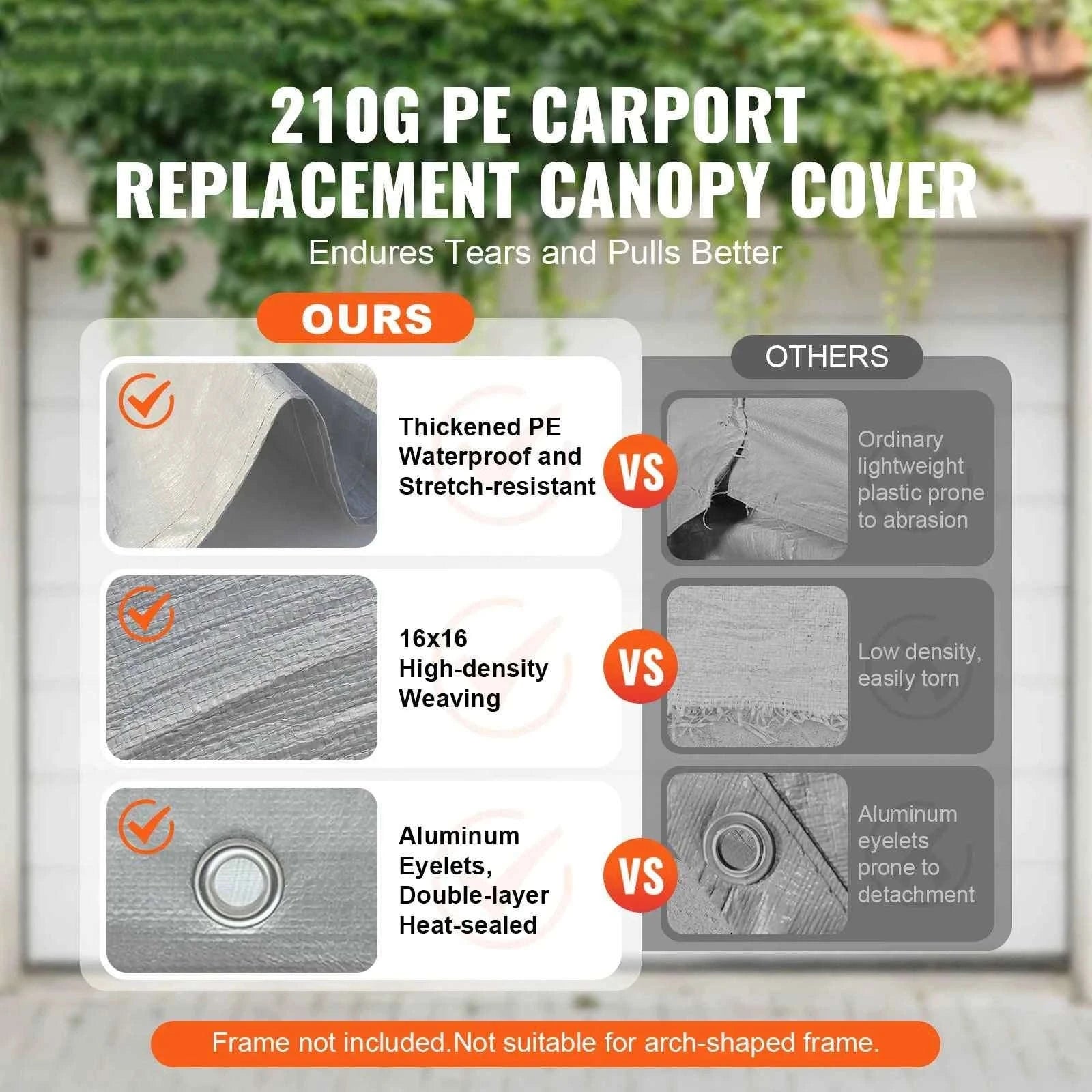 Carport Replacement Canopy Cover with Ball Bungees-Yellow 10x20ft / france