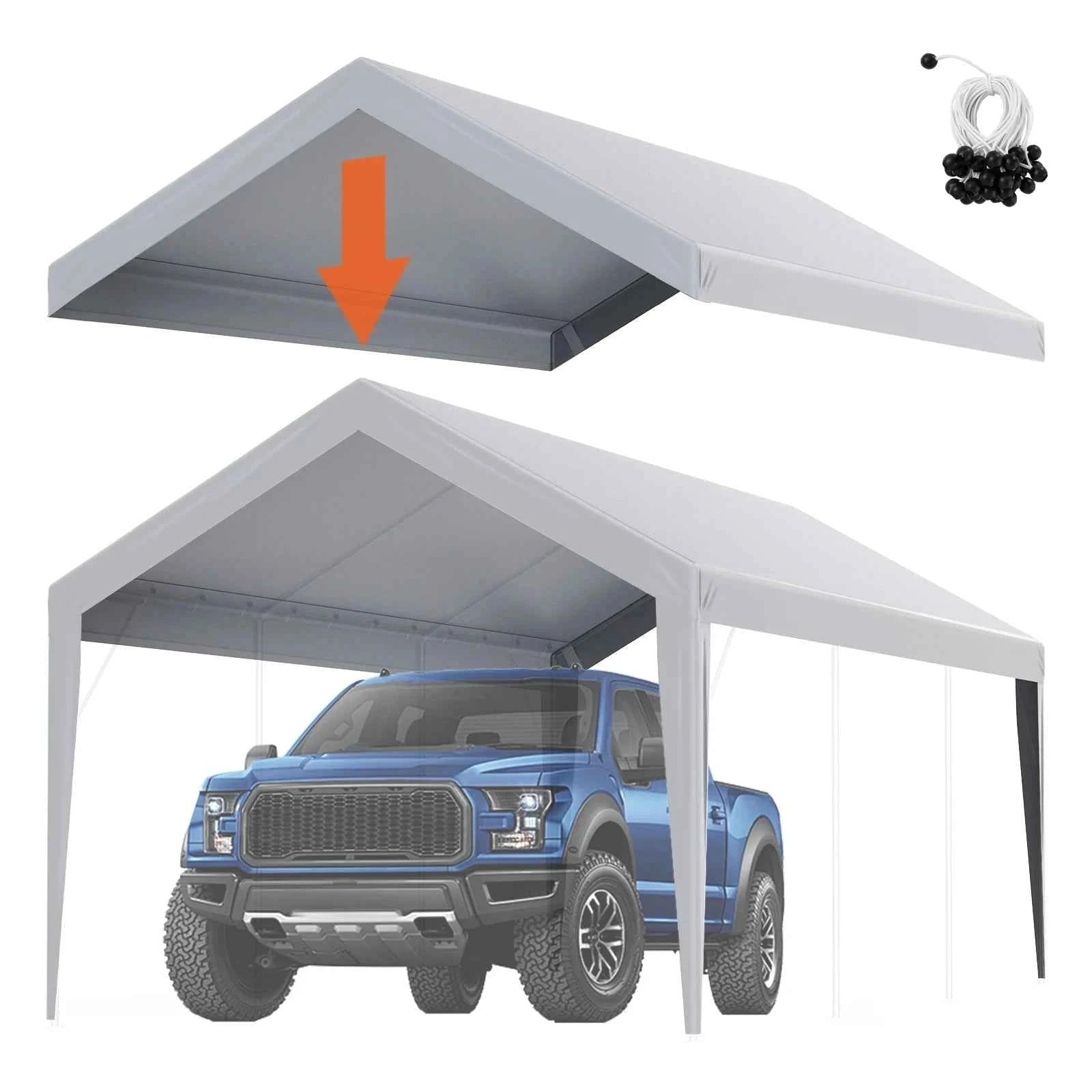 Carport Replacement Canopy Cover with Ball Bungees-Yellow 10x20ft / france