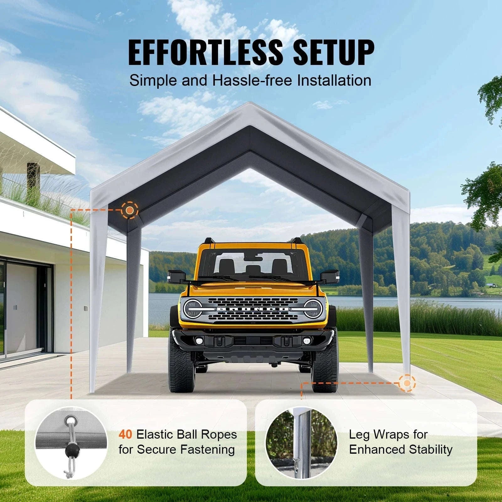 Carport Replacement Canopy Cover with Ball Bungees-Yellow 10x20ft / france